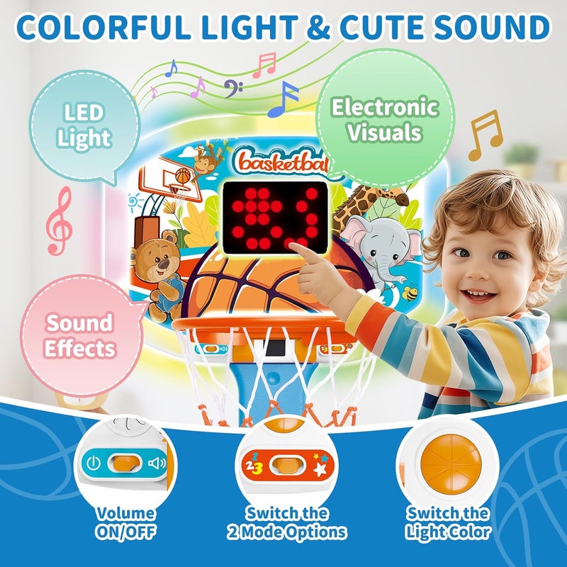GMAOPHY Toddler Basketball Hoop Indoor for Age 1 2 3, Adjustable Kids Basketball Hoops with Light Sound, Mini Basketball Hoop with 3 Balls, Birthday Christmas Sport Toys Gift for Baby 12-18 Months - Image 2